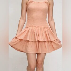 Peach Mini “Sunchaser Knit Smocked Drop Waist Dress - American Eagle Outfitters